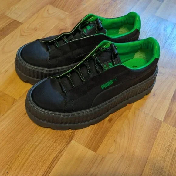 Puma Women's Black and Green Platform Sneakers - Picture 2 of 6